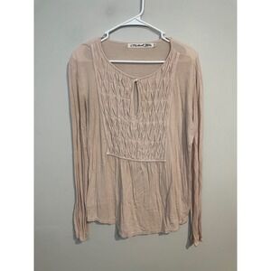 Michael Stars Pale Pink Keyhole Neckline Long Sleeve Top One Size